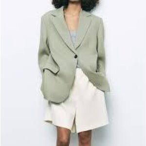 Zara Sage Green Single-Button Blazer